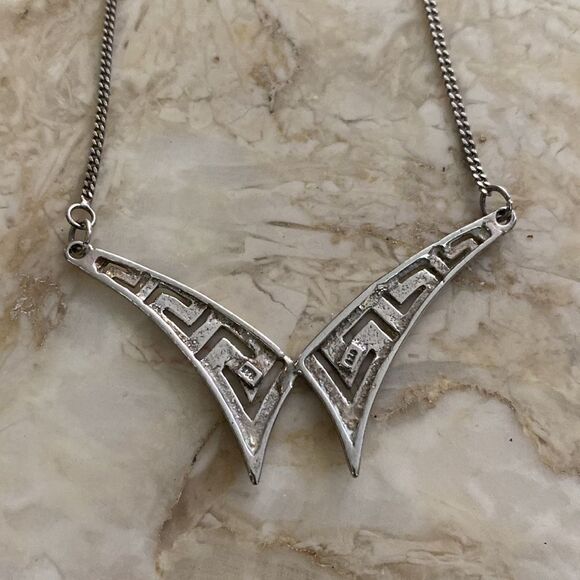 925 Sterling Silver Greek Key 1980’s Butterfly Necklace - Picture 6 of 11